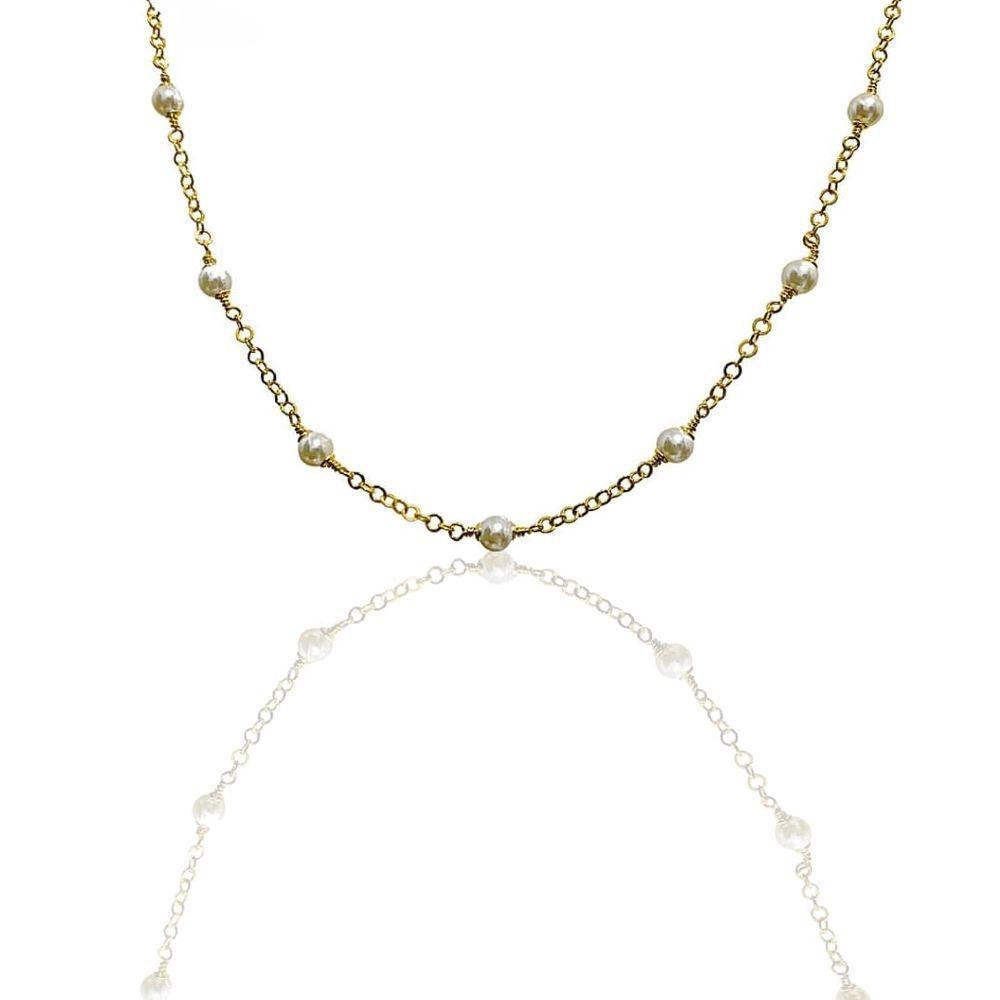 Colar Corrente Americana Com Pérolas Banhado Em Ouro 18k - 1