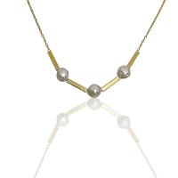 Colar Pérola E Retângulo Banhado Em Ouro 18k - 1