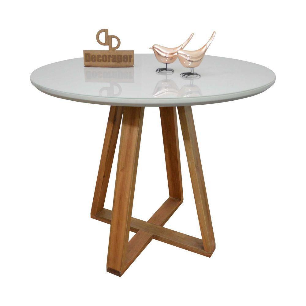 Mesa Jantar Base X Tampo Redondo Laca Com Vidro 90cm Off White - 1