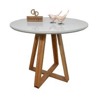 Mesa Jantar Base X Tampo Redondo Laca Com Vidro 90cm Off White - 1