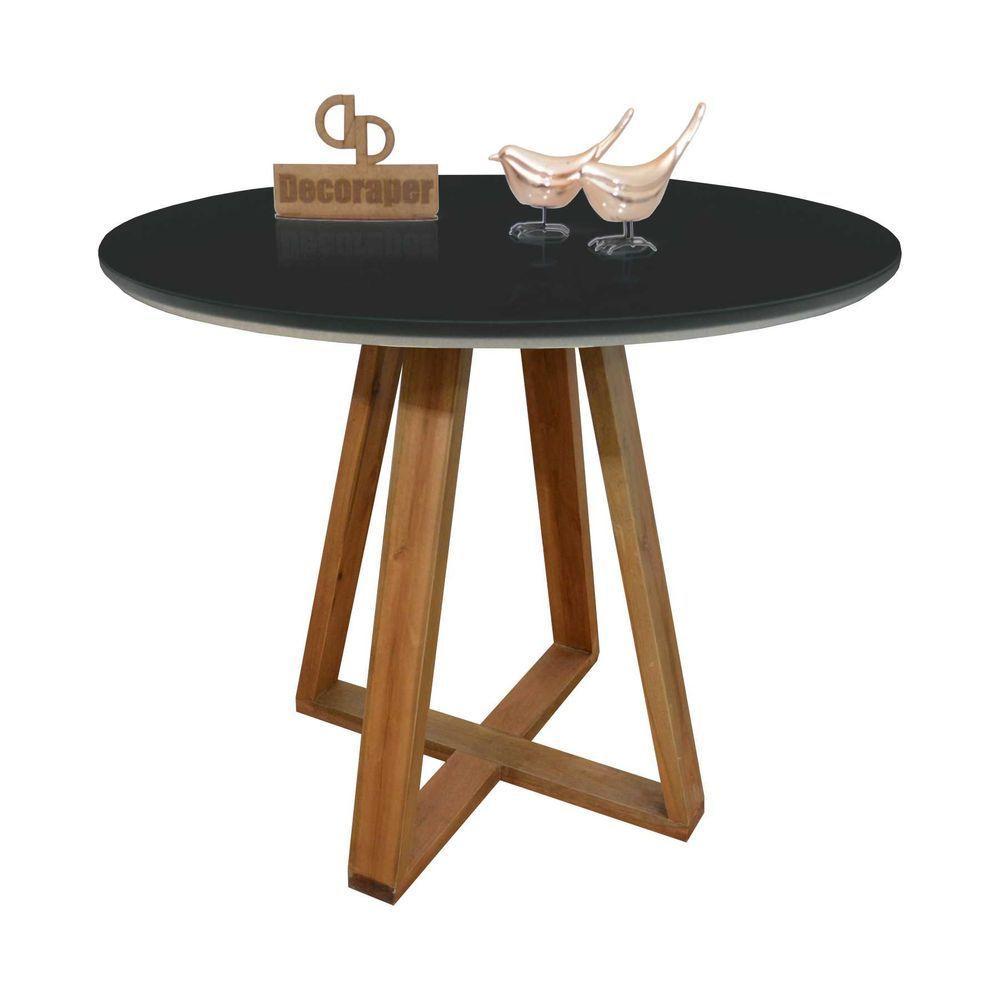 Mesa Jantar Base X Tampo Redondo Laca Com Vidro 90cm Preto - 1