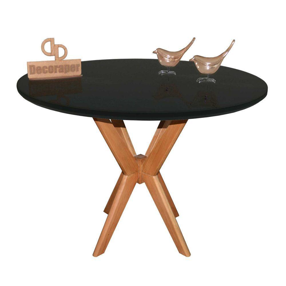 Mesa Jantar Pandora Tampo Redondo Laca Com Vidro 120cm Preto - 1