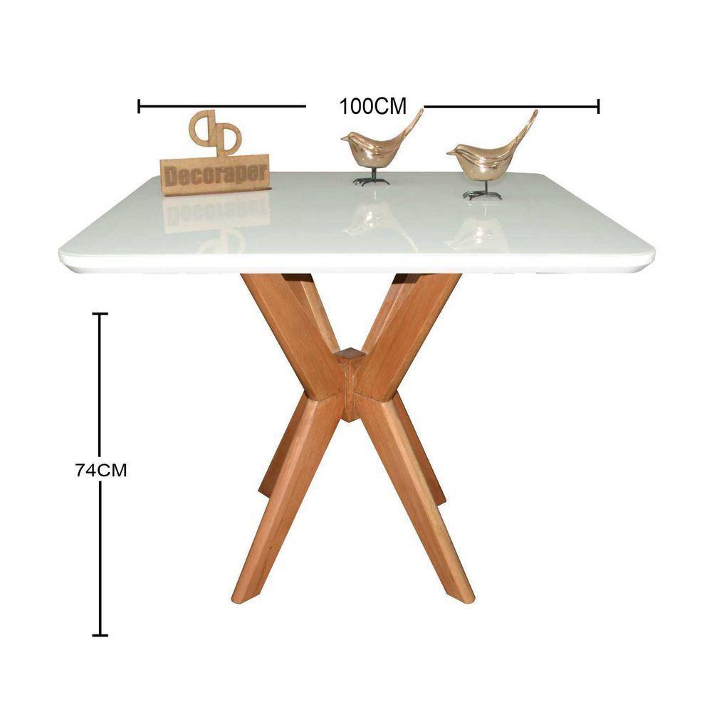 Mesa Jantar Pandora Tampo Quadrado Laca Com Vidro 100cm Branco - 2