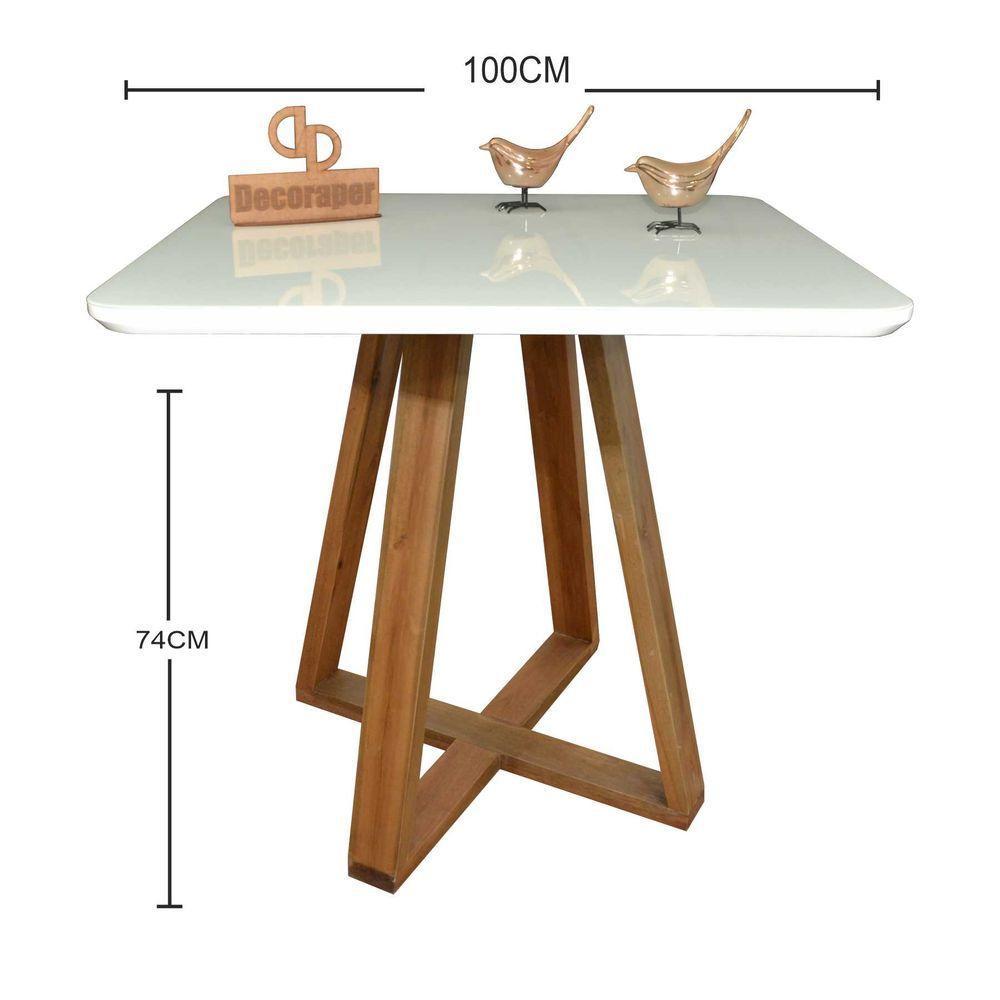 Mesa Jantar Base X Tampo Quadrado Laca Com Vidro 100cm Branco - 2