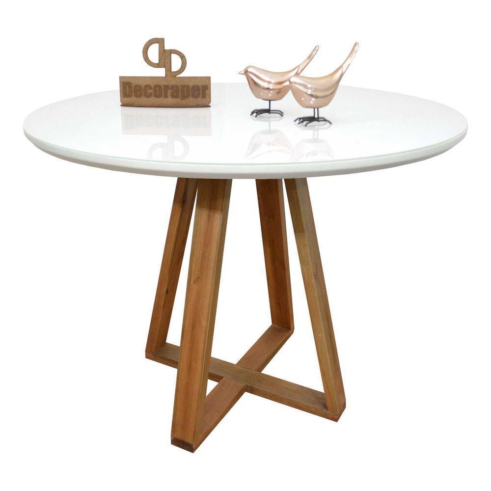 Mesa Jantar Base X Tampo Redondo Laca Com Vidro 120cm Branco - 1
