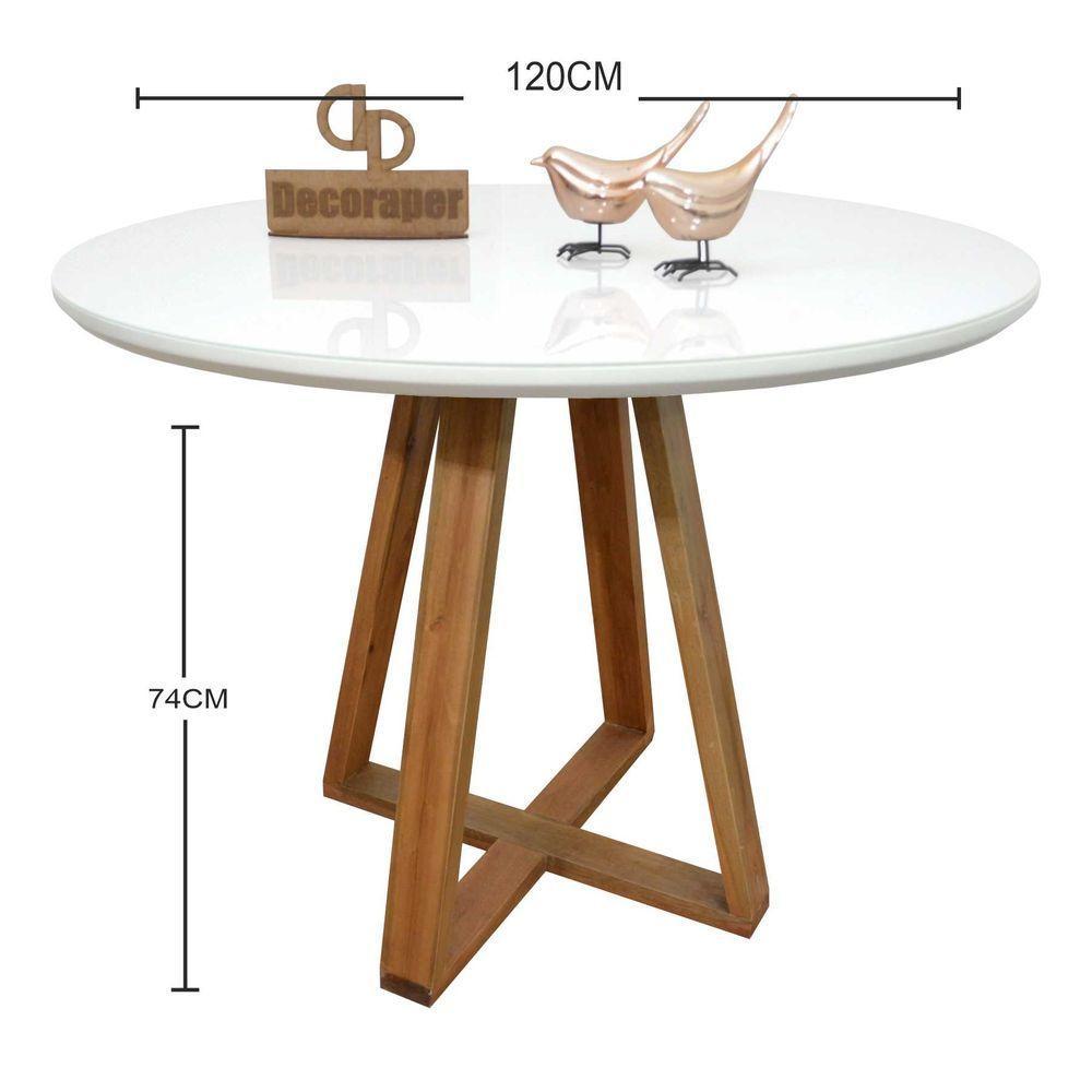 Mesa Jantar Base X Tampo Redondo Laca Com Vidro 120cm Branco - 2