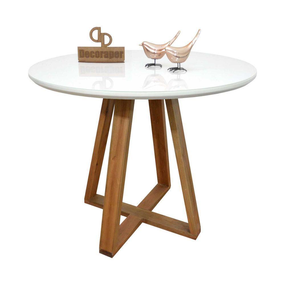 Mesa Jantar Base X Tampo Redondo Laca Com Vidro 90cm Branco - 1