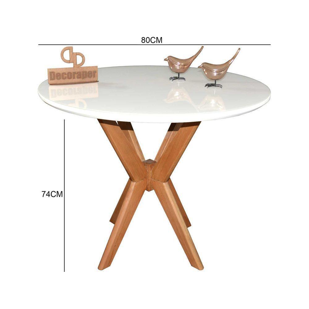 Mesa Jantar Pandora Tampo Redondo Laca Com Vidro 80cm Branco - 2