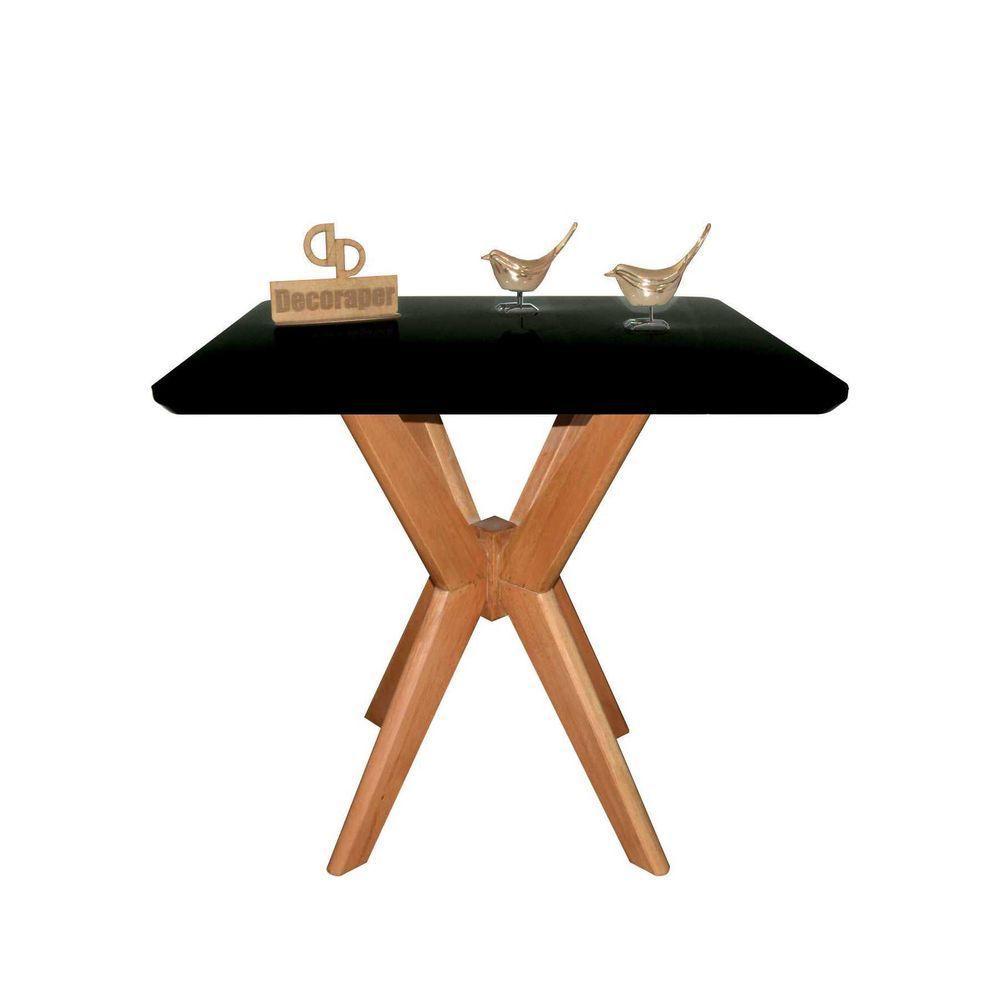 Mesa Jantar Pandora Tampo Quadrado Laca Com Vidro 80cm Preto - 1