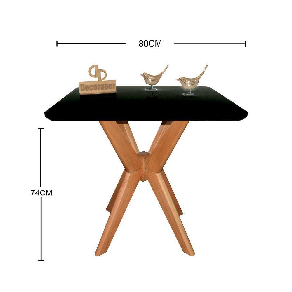 Mesa Jantar Pandora Tampo Quadrado Laca Com Vidro 80cm Preto - 2