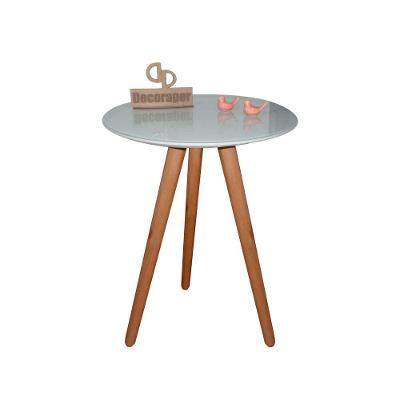 Mesa De Canto Pés Palito Amadeirado Com Tampo Vidro 50cm Off White 60cm