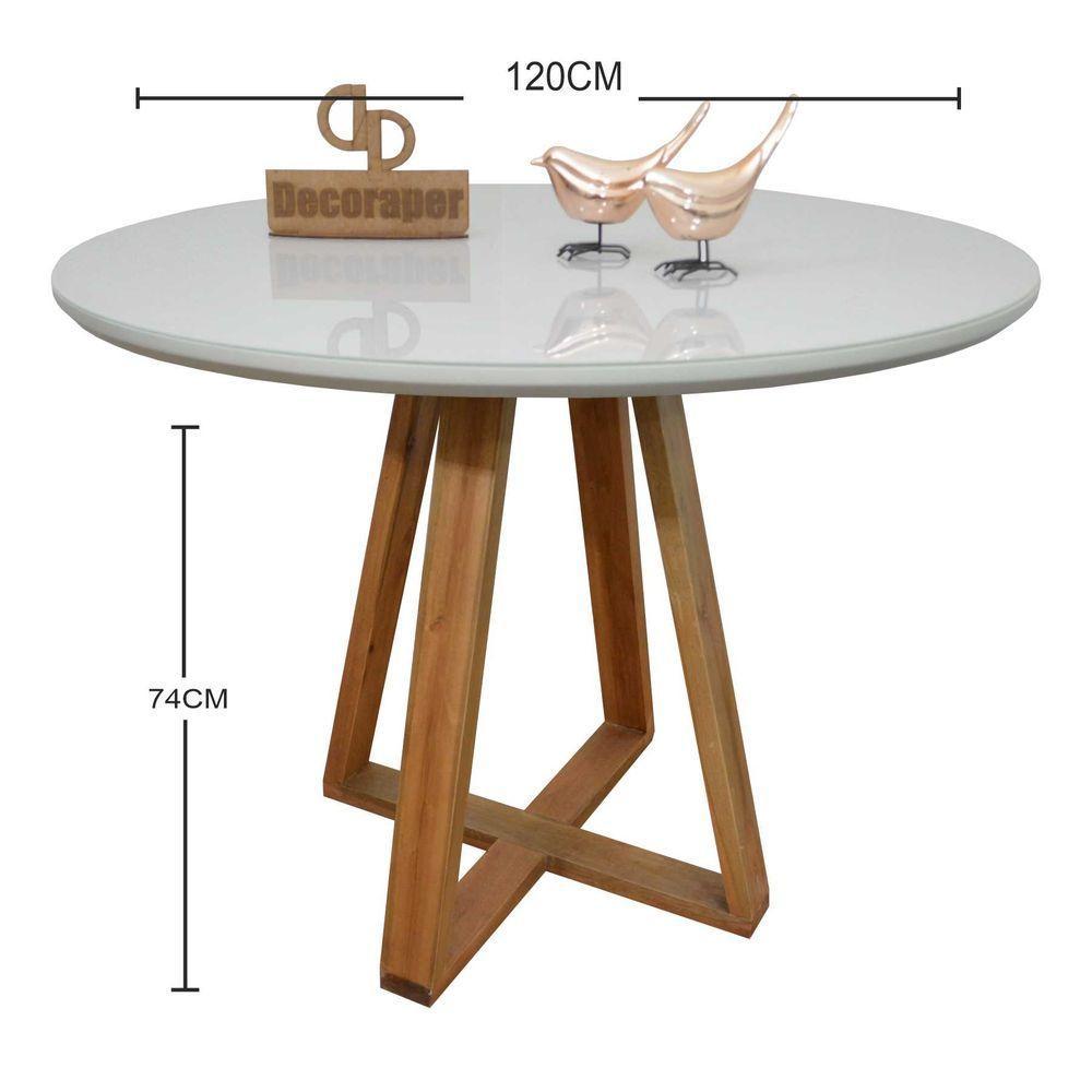 Mesa Jantar Base X Tampo Redondo Laca Com Vidro 120cm Off White - 2