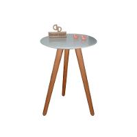 Mesa De Canto Pés Palito Amadeirado Com Tampo Vidro 35cm Off White 70cm - 1