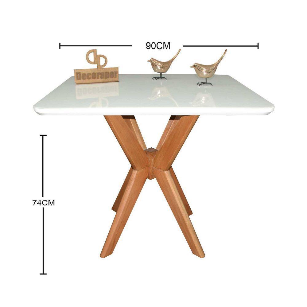 Mesa Jantar Pandora Tampo Quadrado Laca Com Vidro 90cm Branco - 2