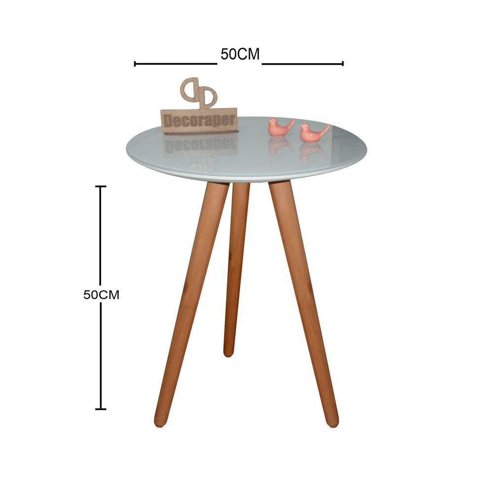 Mesa De Canto Pés Palito Amadeirado Com Tampo Vidro 50cm Off White 50cm - 2