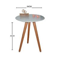 Mesa De Canto Pés Palito Amadeirado Com Tampo Vidro 50cm Off White 50cm - 2