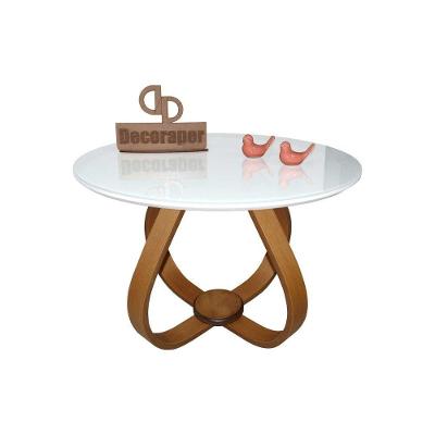 Mesa De Centro Cebola Com Vidro 60cm Branco 35cm