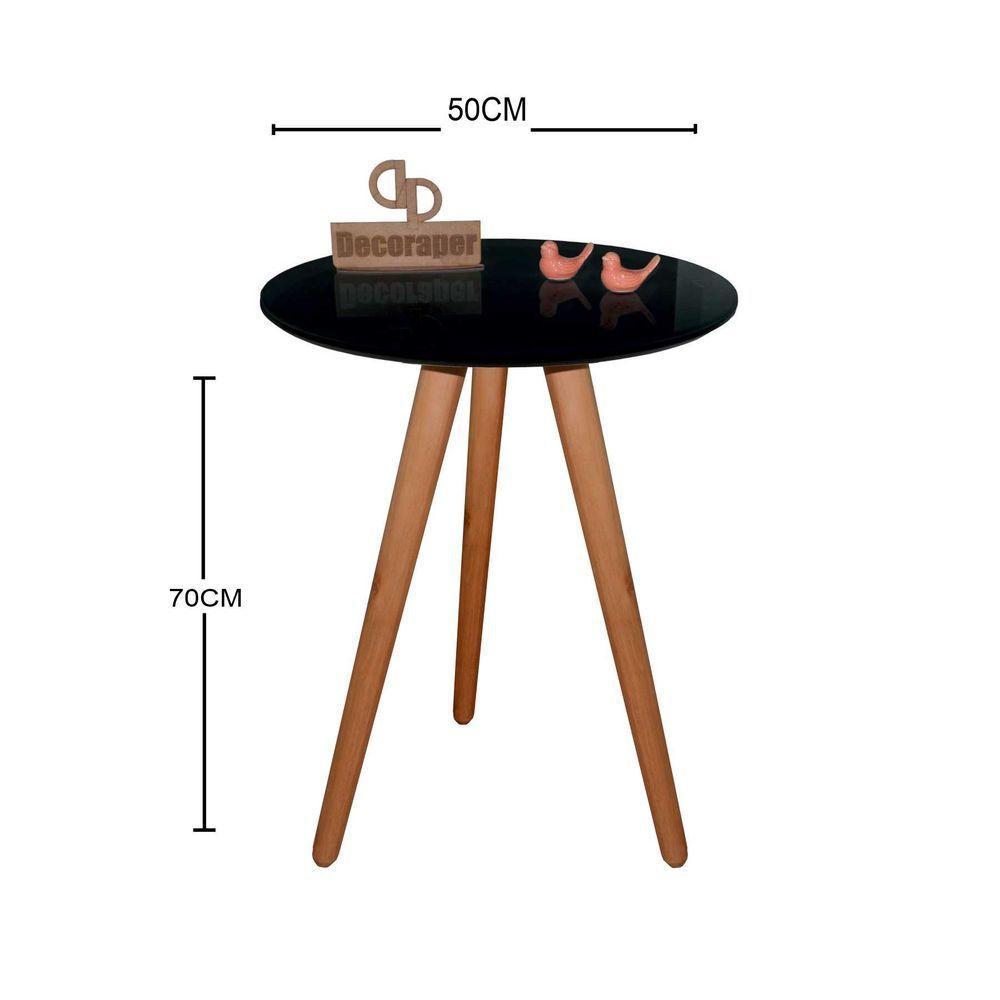 Mesa De Canto Pés Palito Amadeirado Com Tampo Vidro 50cm Preto 70cm - 2