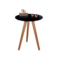 Mesa De Canto Pés Palito Amadeirado Com Tampo Vidro 50cm Preto 70cm - 1