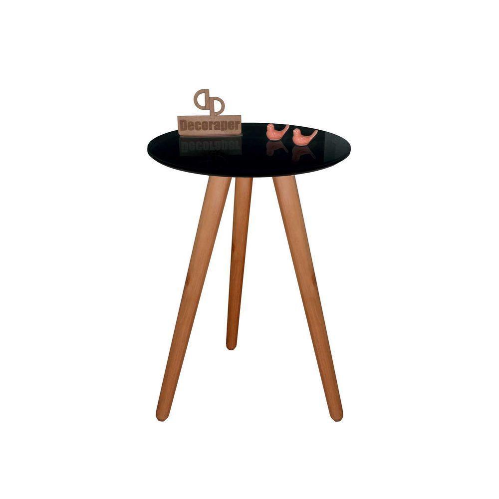 Mesa De Canto Pés Palito Amadeirado Com Tampo Vidro 35cm Preto 50cm - 1