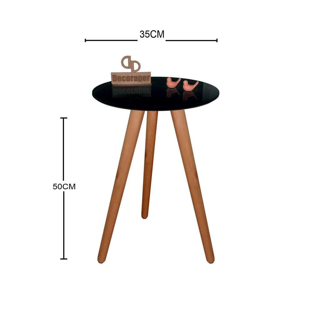 Mesa De Canto Pés Palito Amadeirado Com Tampo Vidro 35cm Preto 50cm - 2