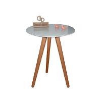 Mesa De Canto Pés Palito Amadeirado Com Tampo Vidro 50cm Off White 70cm - 1