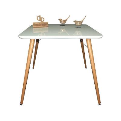Mesa Jantar Pés Palitos Tampo Quadrado Vidro Laqueado 120cm Off White