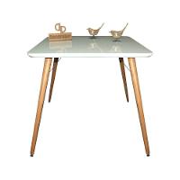 Mesa Jantar Pés Palitos Tampo Quadrado Vidro Laqueado 120cm Off White - 1