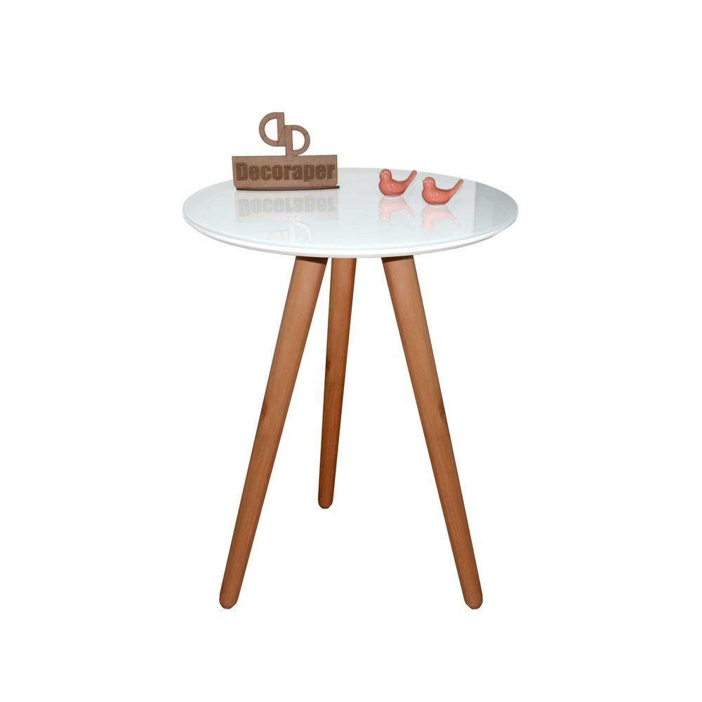 Mesa De Canto Pés Palito Amadeirado Com Tampo Vidro 50cm Branco 50cm - 1