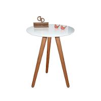 Mesa De Canto Pés Palito Amadeirado Com Tampo Vidro 50cm Branco 50cm - 1