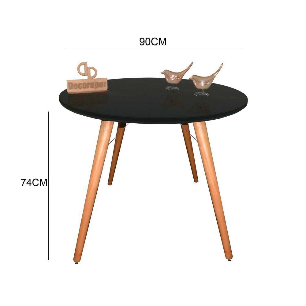 Mesa Jantar Pés Palitos Tampo Redondo Vidro Laqueado 90cm Preto - 2