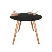 Mesa Jantar Pés Palitos Tampo Redondo Vidro Laqueado 90cm Preto - 1