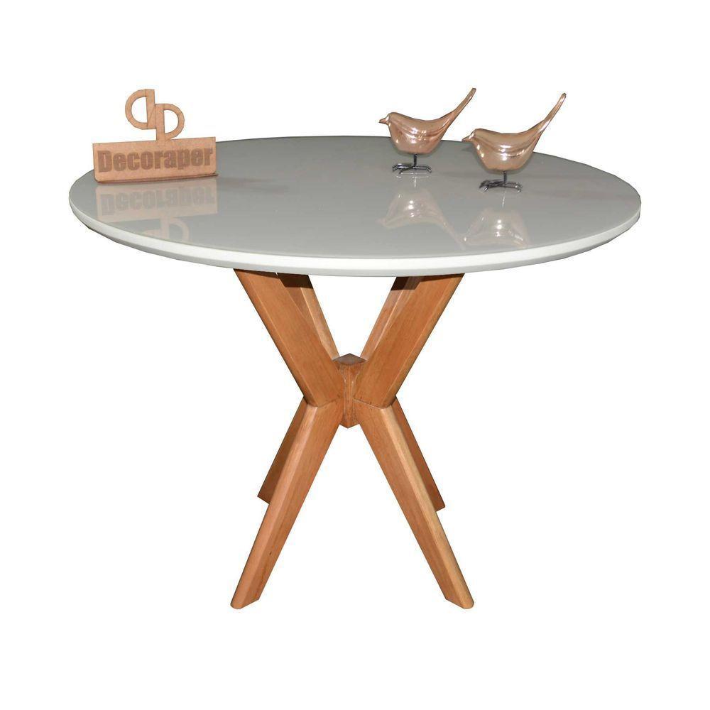 Mesa Jantar Pandora Tampo Redondo Laca Com Vidro 100cm Off White - 1