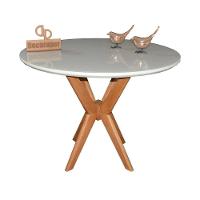 Mesa Jantar Pandora Tampo Redondo Laca Com Vidro 100cm Off White - 1