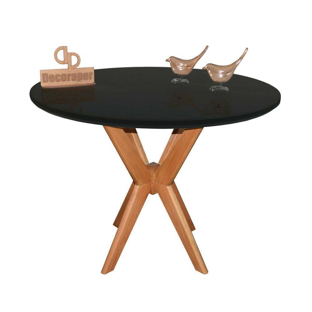 Mesa Jantar Pandora Tampo Redondo Laca Com Vidro 100cm Preto - 1