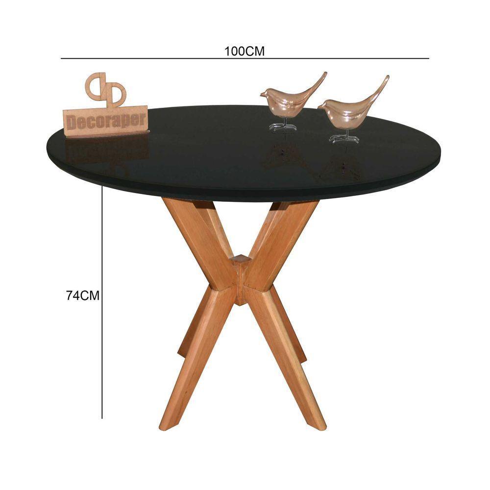 Mesa Jantar Pandora Tampo Redondo Laca Com Vidro 100cm Preto - 2