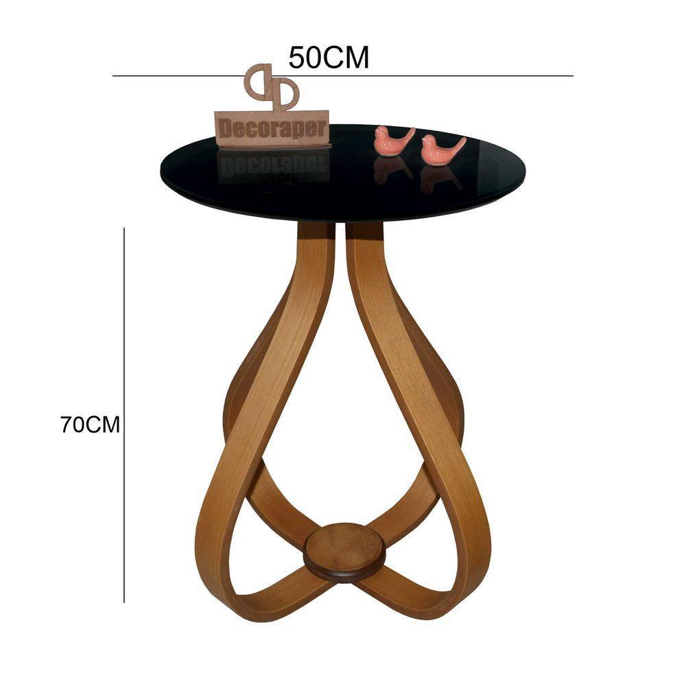Mesa Lateral Cebola Com Vidro 50cm Preto 70cm - 2