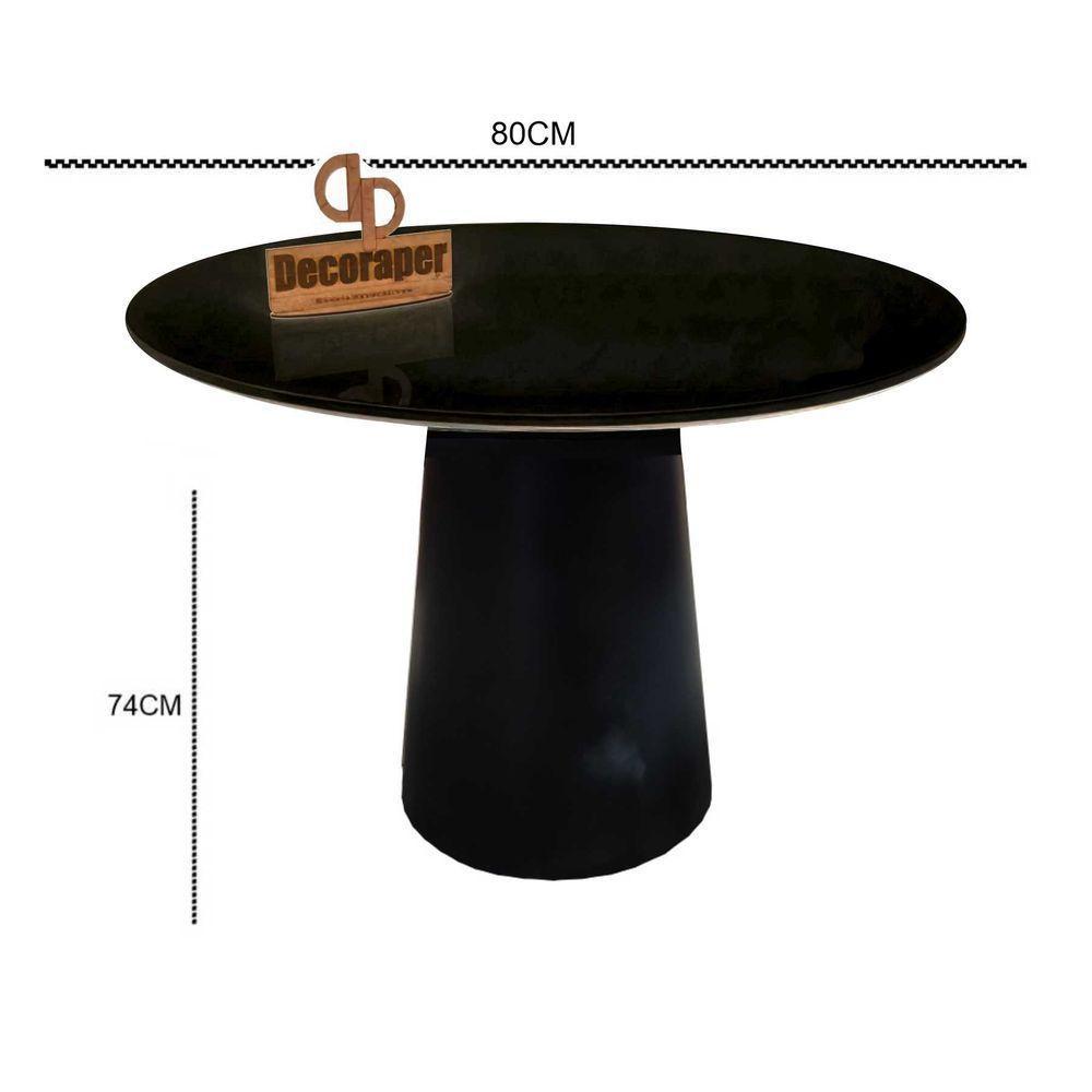 Mesa Jantar Cone Laqueado Tampo Redondo Laca Com Vidro 80cm Preto - 2