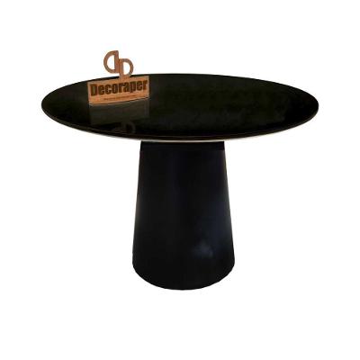 Mesa Jantar Cone Laqueado Tampo Redondo Laca Com Vidro 80cm Preto