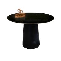 Mesa Jantar Cone Laqueado Tampo Redondo Laca Com Vidro 80cm Preto - 1