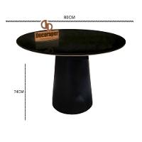 Mesa Jantar Cone Laqueado Tampo Redondo Laca Com Vidro 80cm Preto - 2