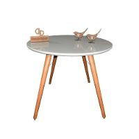 Mesa Jantar Pés Palitos Tampo Redondo Vidro Laqueado 90cm Off-white - 1