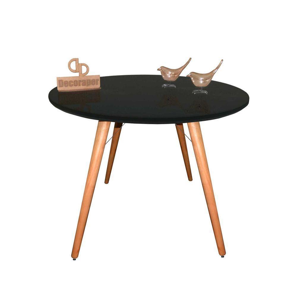 Mesa Jantar Pés Palitos Tampo Redondo Vidro Laqueado 110cm Preto - 1