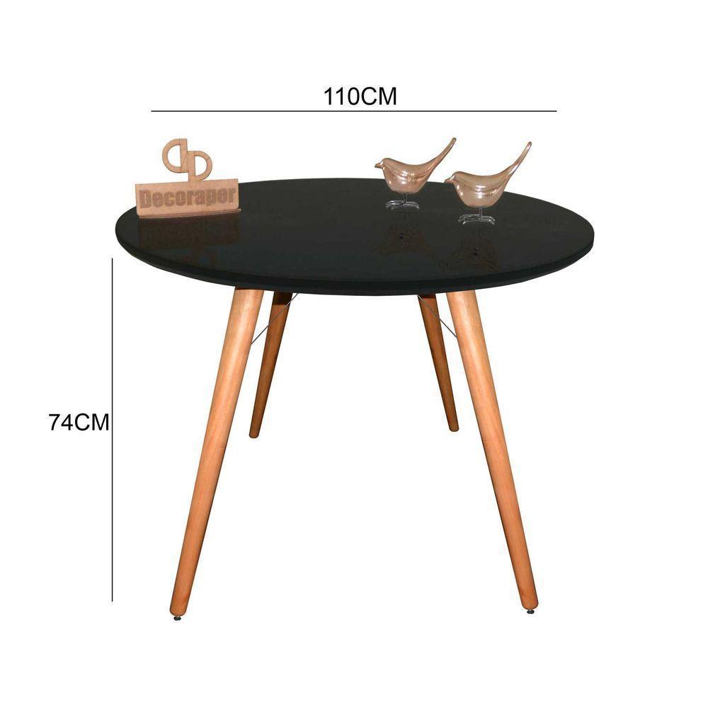 Mesa Jantar Pés Palitos Tampo Redondo Vidro Laqueado 110cm Preto - 2
