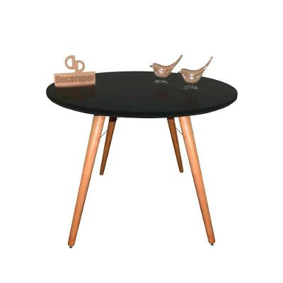 Mesa Jantar Pés Palitos Tampo Redondo Vidro Laqueado 110cm Preto