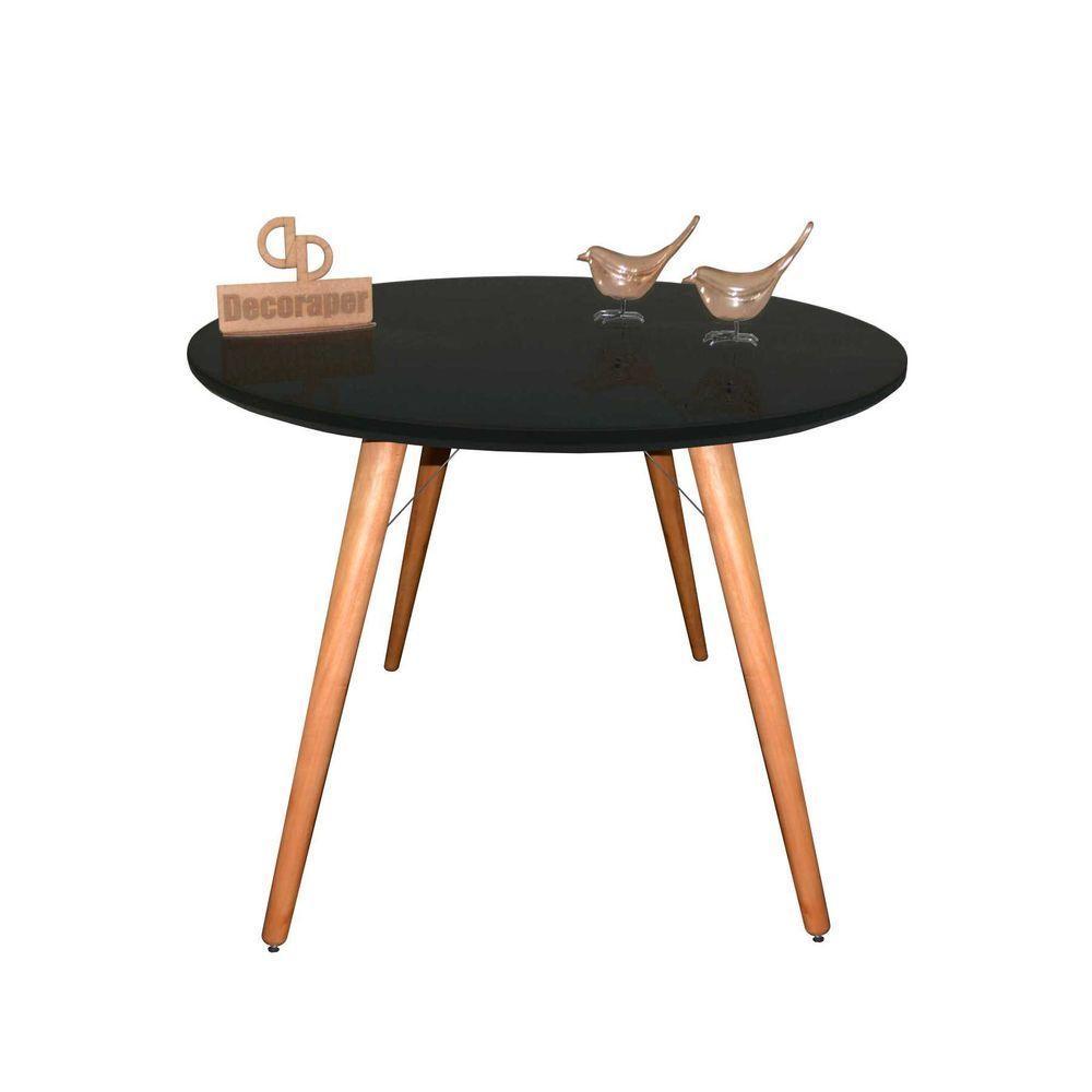 Mesa Jantar Pés Palitos Tampo Redondo Vidro Laqueado 100cm Preto - 1