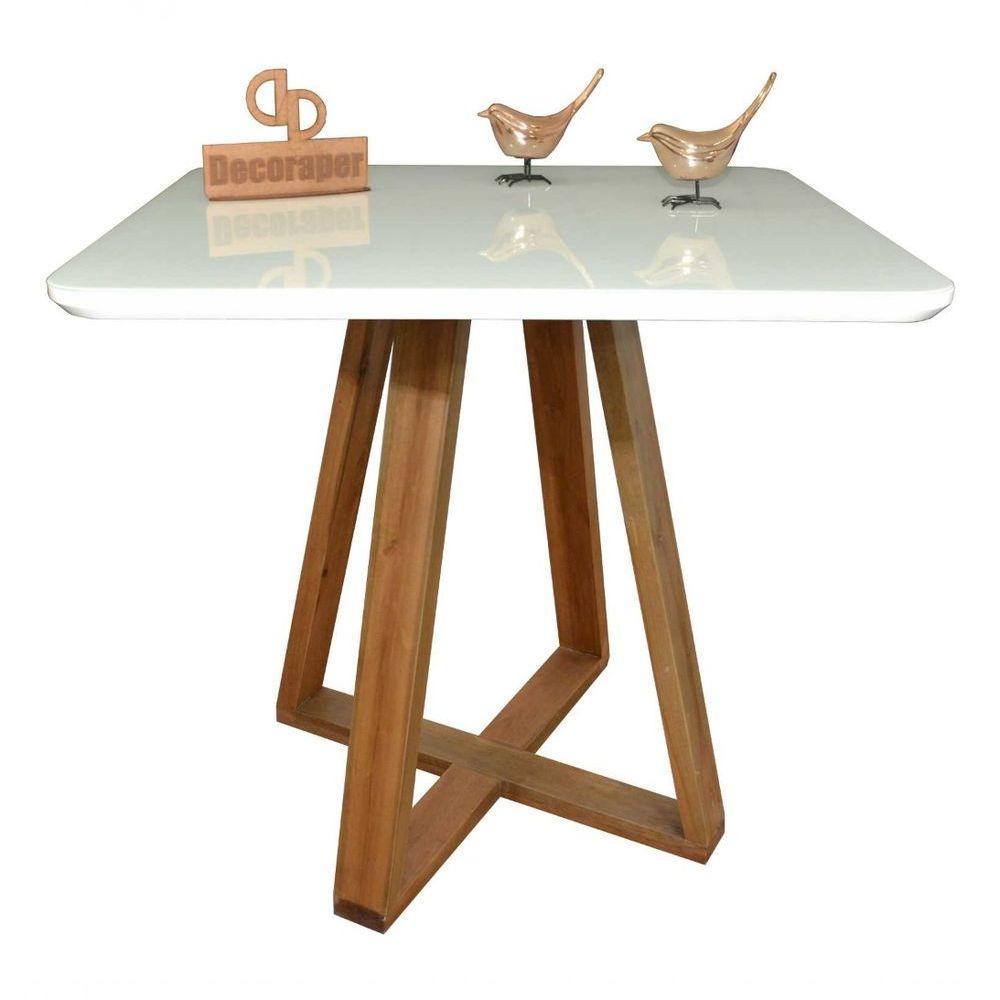 Mesa Jantar Base X Tampo Retangular Laca Com Vidro 100x70cm Branco - 1