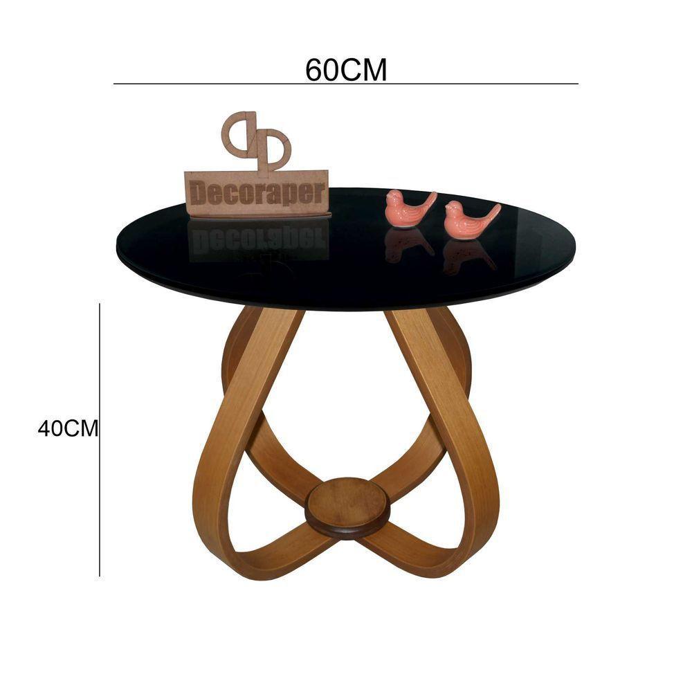 Mesa De Centro Cebola Com Vidro 60cm Preto 40cm - 2