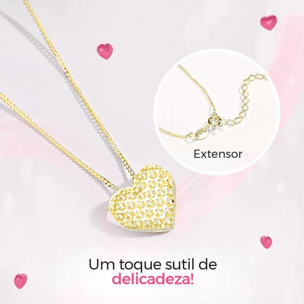 Colar Feminino Dourado Aço + Pingente Amor Coração Moda Casual Edição Limitada Qualidade Premium - 3