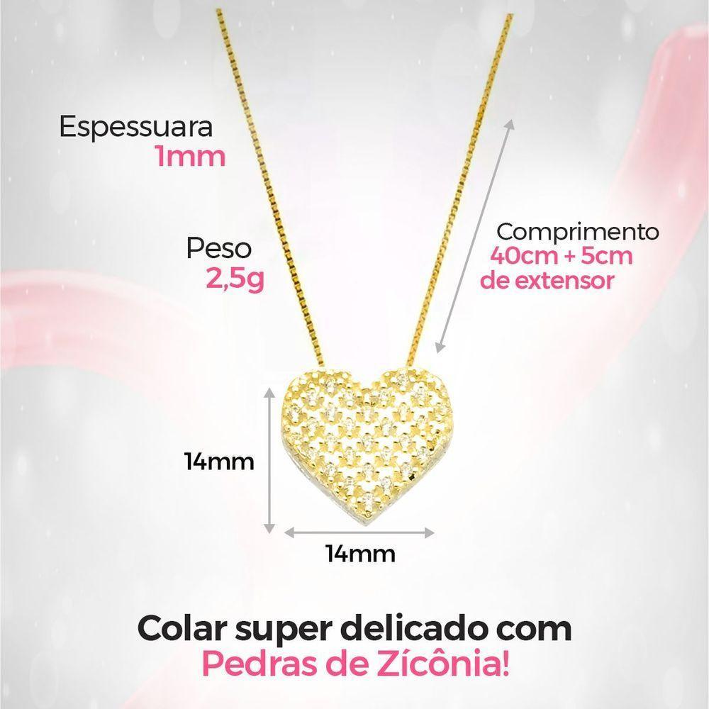 Colar Feminino Dourado Aço + Pingente Amor Coração Moda Casual Edição Limitada Qualidade Premium - 4